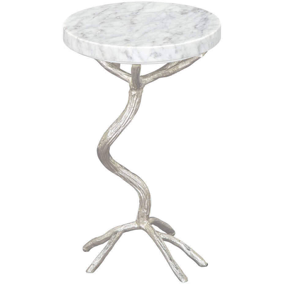 22"" Silver And White Marble Round End Table