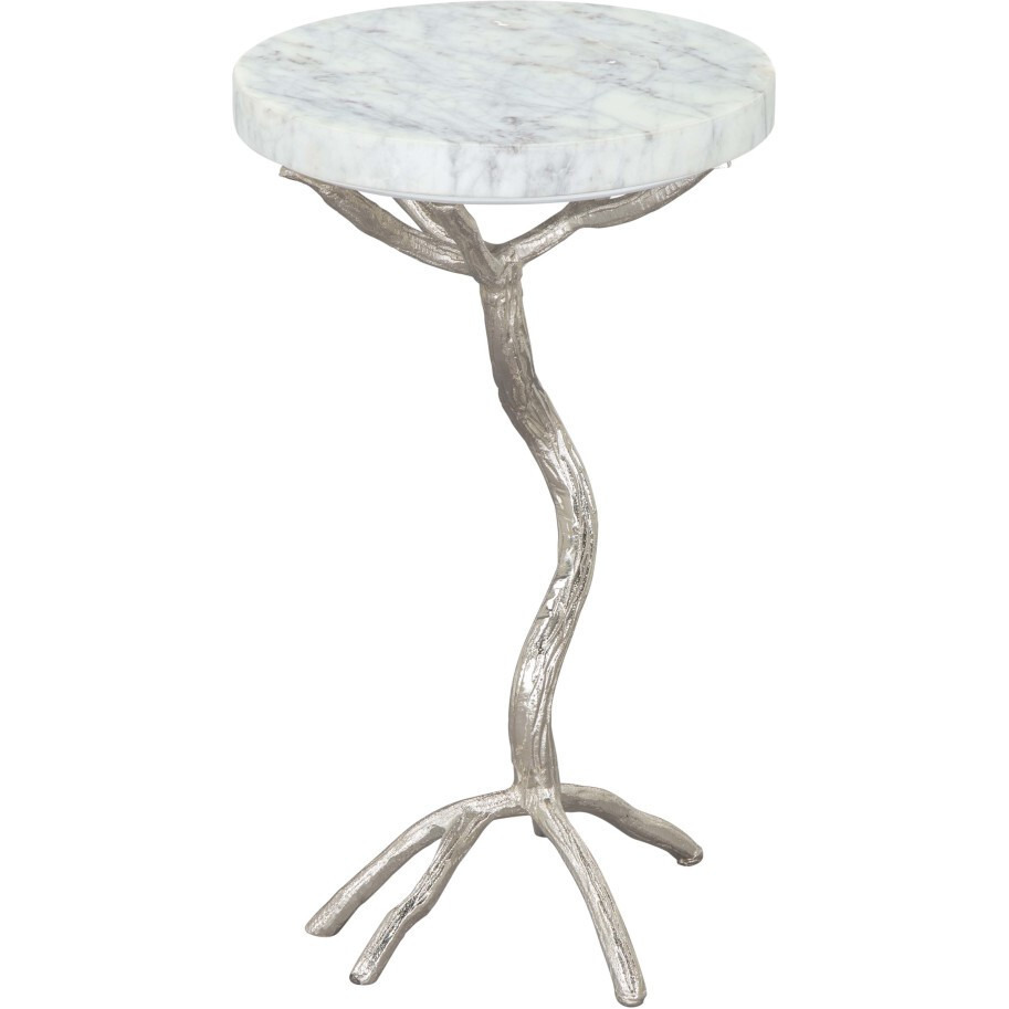22"" Silver And White Marble Round End Table