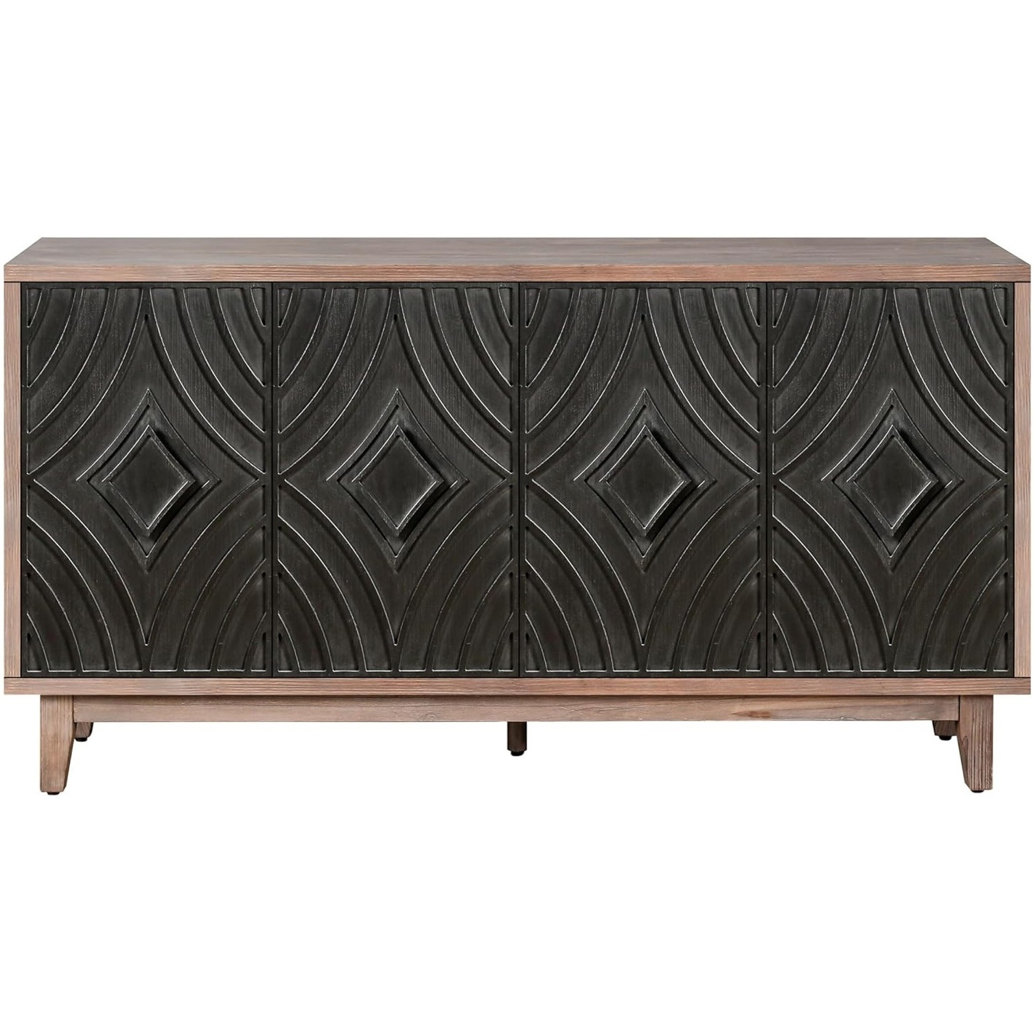 60"" Brown And Charcoal Distressed Wood Sideboard With Four Doors
