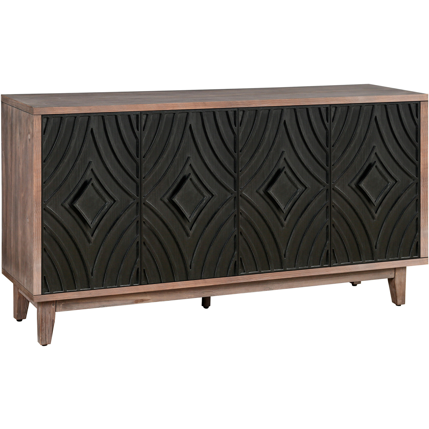 60"" Brown And Charcoal Distressed Wood Sideboard With Four Doors