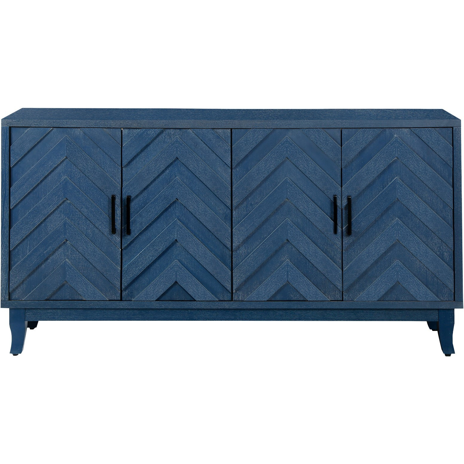 60"" Blue Textural Chevron Distressed Wood Sideboard With Four Doors