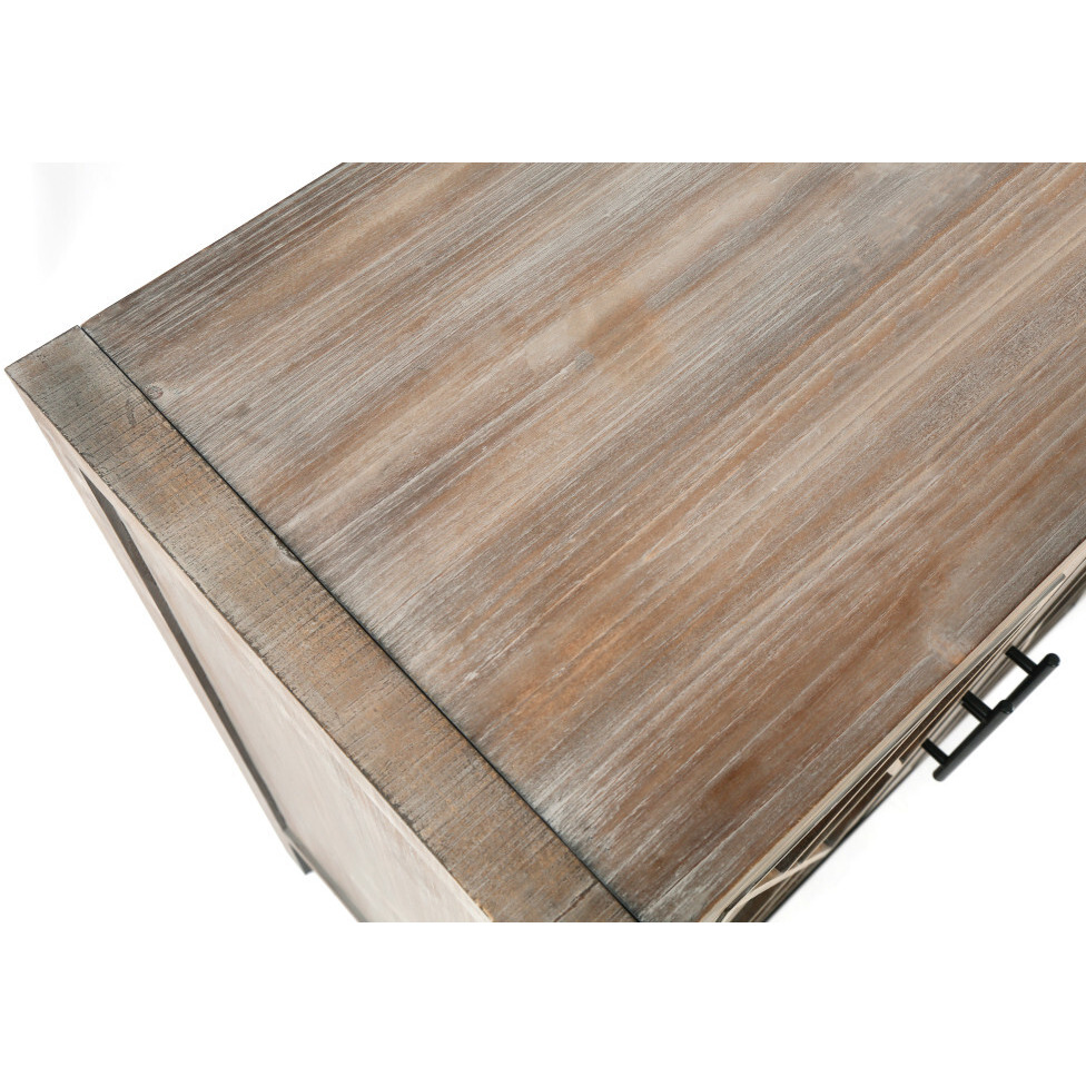60"" Natural And Brown Distressed Wood Carved Geometric Sideboard With Four Doors