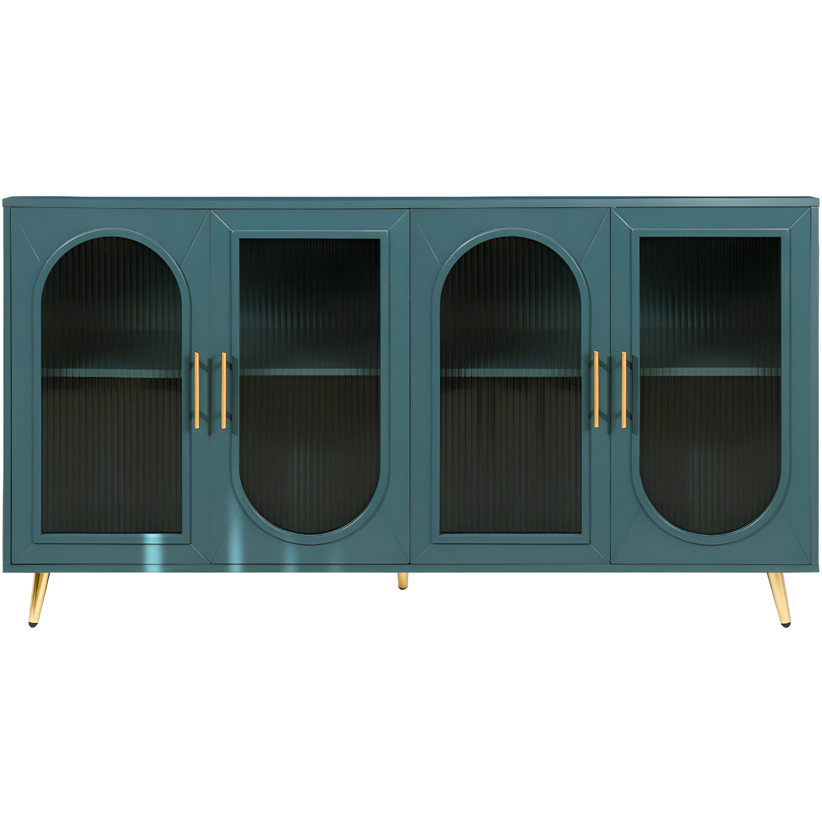 60"" Teal Blue Ribbed Texture Sideboard With Four Doors