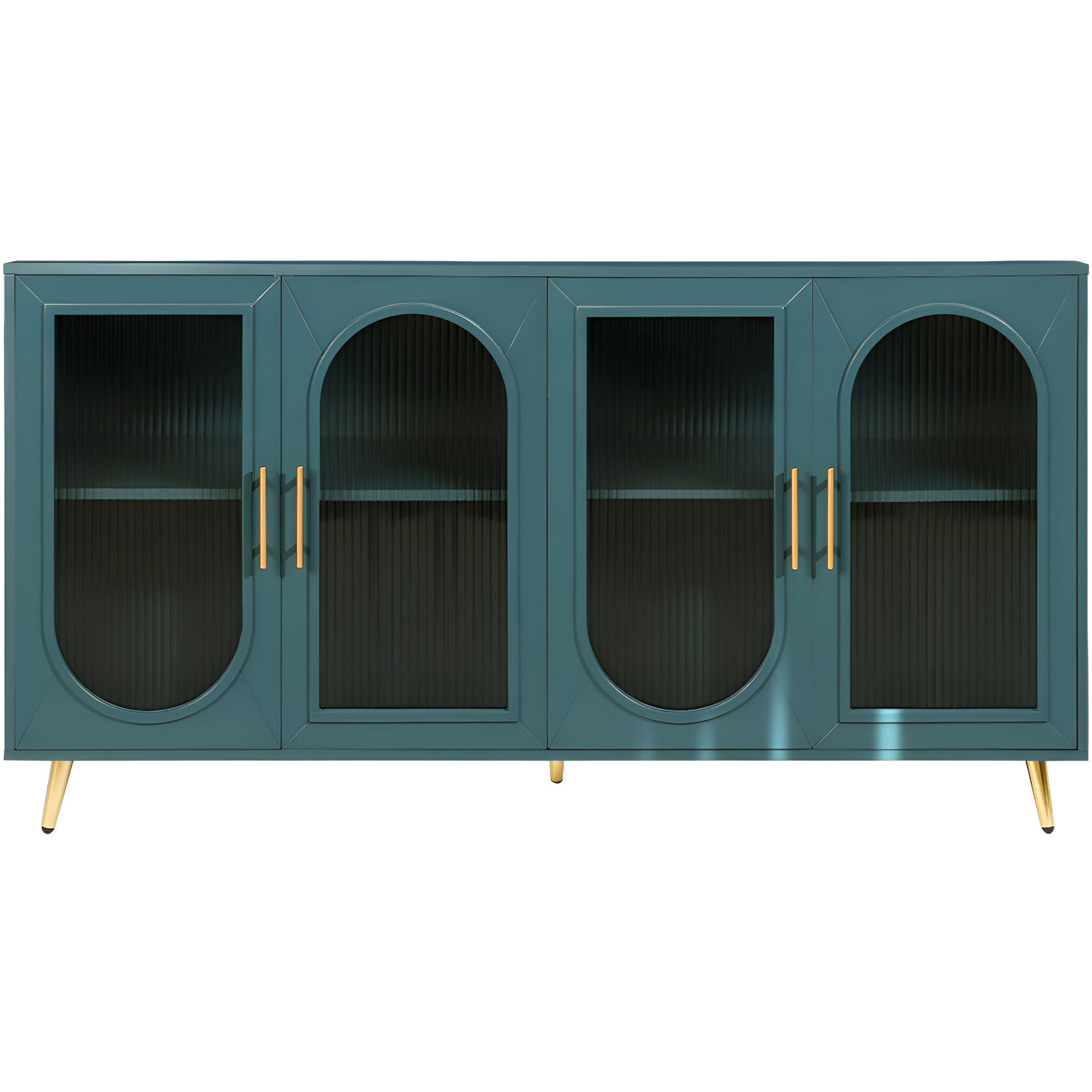 60"" Teal Blue Ribbed Texture Sideboard With Four Doors