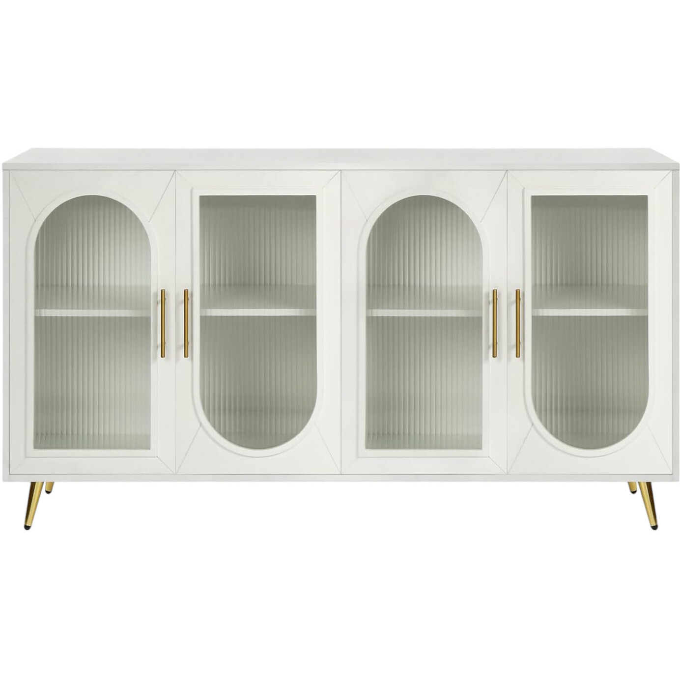 60"" White Ribbed Texture Wood And Glass Sideboard With Four Doors
