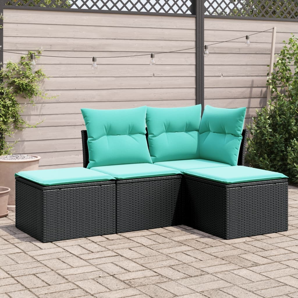 Vidaxl 4 Piece Patio Sofa Set With Cushions Black Poly Rattan