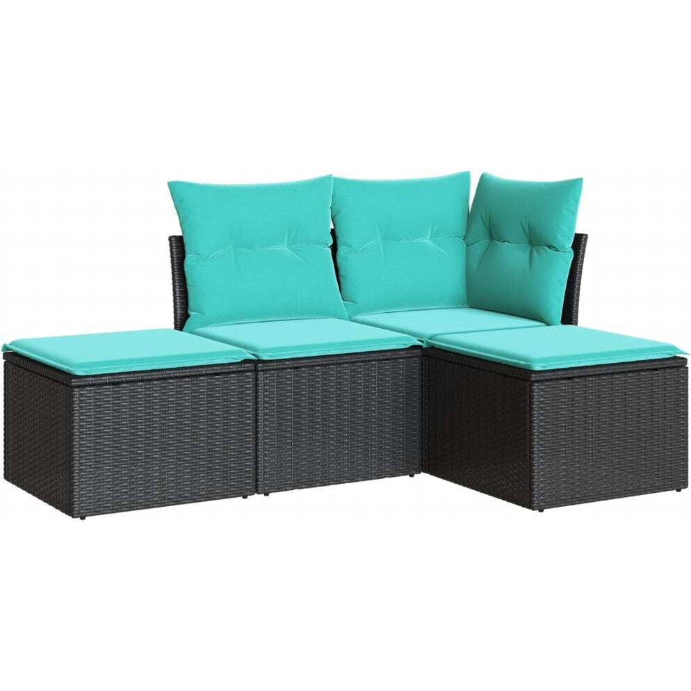 Vidaxl 4 Piece Patio Sofa Set With Cushions Black Poly Rattan