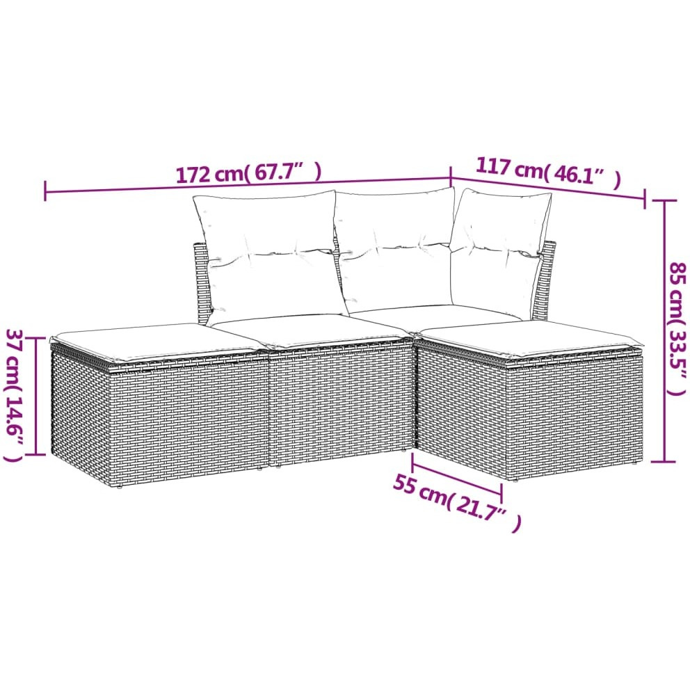 Vidaxl 4 Piece Patio Sofa Set With Cushions Black Poly Rattan