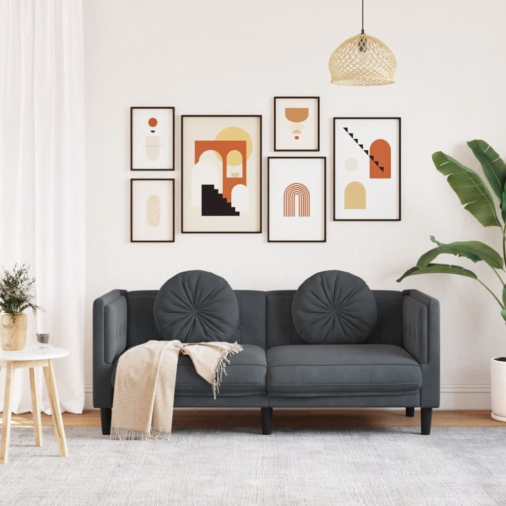 Vidaxl Sofa With Cushions 2-Seater Dark Gray Velvet