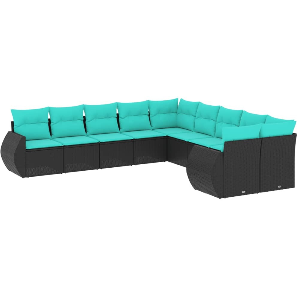 Vidaxl 10 Piece Patio Sofa Set With Cushions Black Poly Rattan