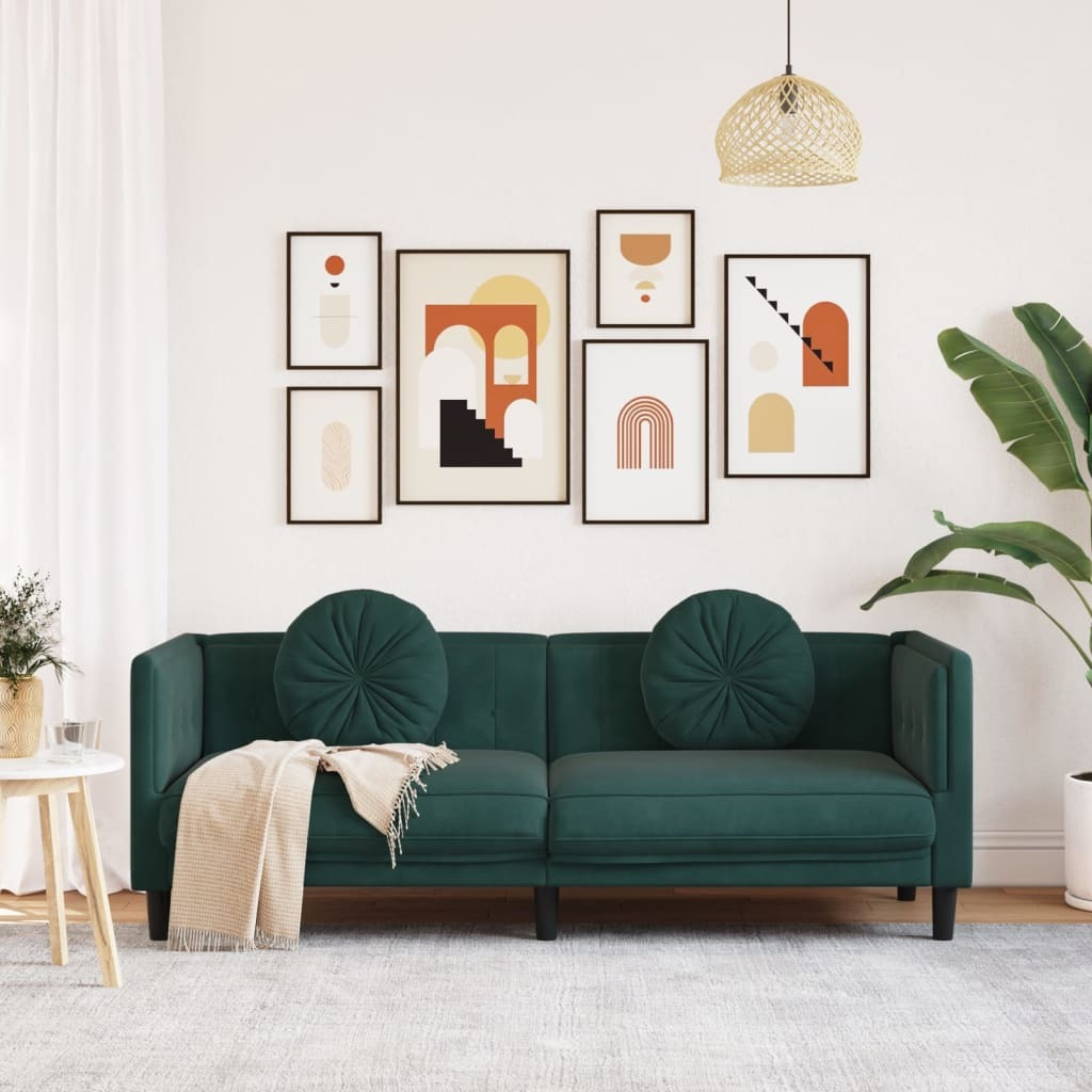 Vidaxl Sofa With Cushions 3-Seater Dark Green Velvet