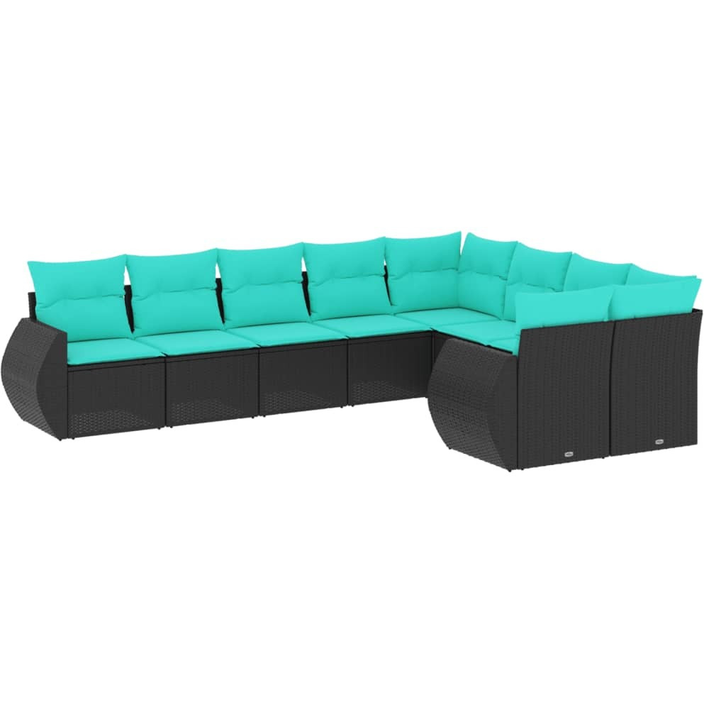 Vidaxl 9 Piece Patio Sofa Set With Cushions Black Poly Rattan
