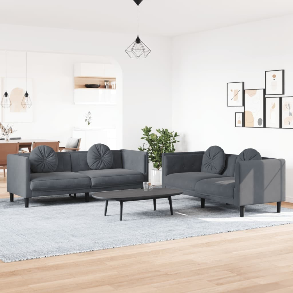 Vidaxl 2 Piece Sofa Set With Pillows Dark Gray Velvet