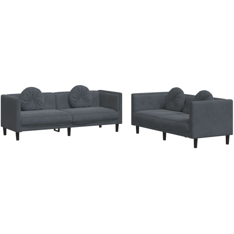 Vidaxl 2 Piece Sofa Set With Pillows Dark Gray Velvet