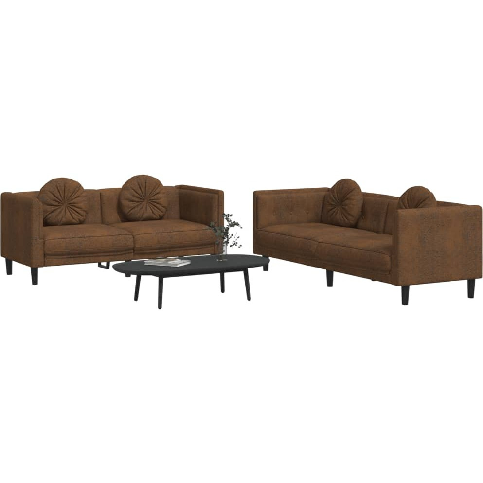 Vidaxl 2 Piece Sofa Set With Pillows Brown Velvet