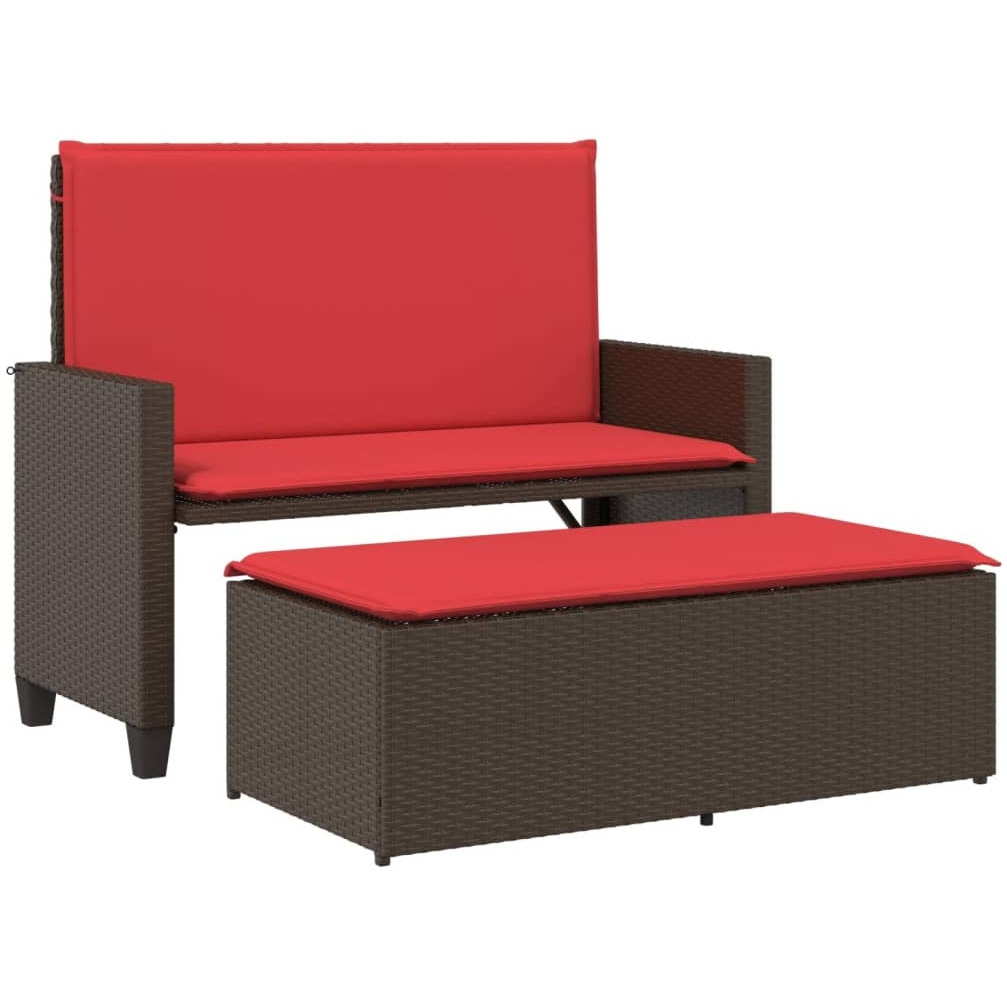 Vidaxl Patio Bench With Cushions And Footstool Brown Poly Rattan