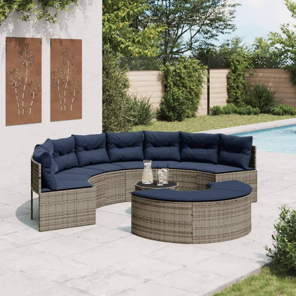 Vidaxl 3 Piece Patio Sofa Set Half-Round Gray Poly Rattan