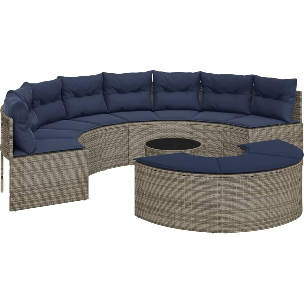 Vidaxl 3 Piece Patio Sofa Set Half-Round Gray Poly Rattan