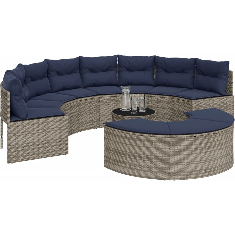 Vidaxl 3 Piece Patio Sofa Set Half-Round Gray Poly Rattan