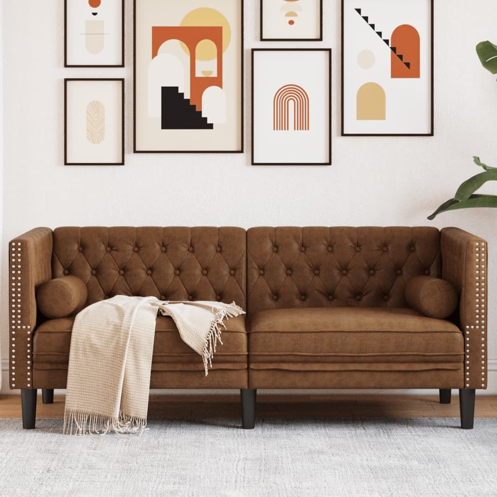 Vidaxl Chesterfield Sofa With Bolsters 2-Seater Brown Faux Suede Leather