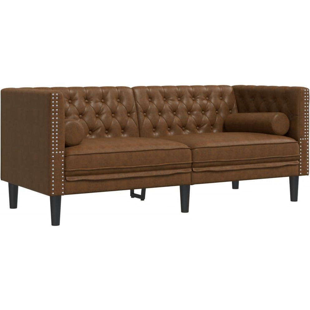Vidaxl Chesterfield Sofa With Bolsters 2-Seater Brown Faux Suede Leather