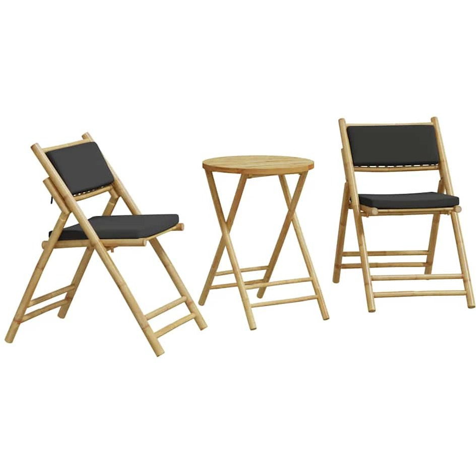Vidaxl Folding Bistro Set 3 Pcs With Cushions Bamboo
