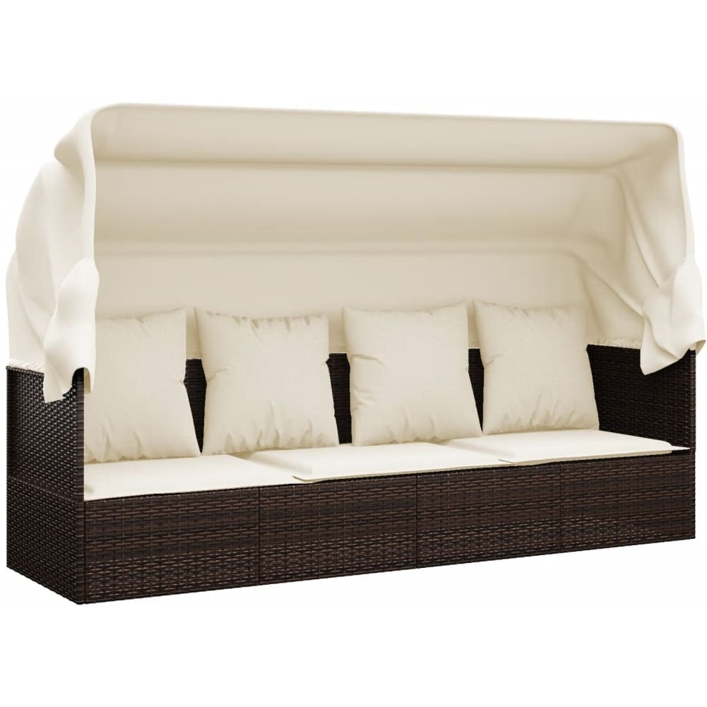 Vidaxl Patio Lounge Bed With Roof And Cushions Brown Poly Rattan