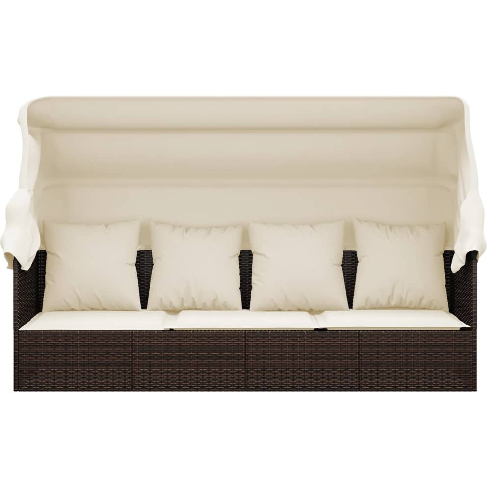 Vidaxl Patio Lounge Bed With Roof And Cushions Brown Poly Rattan