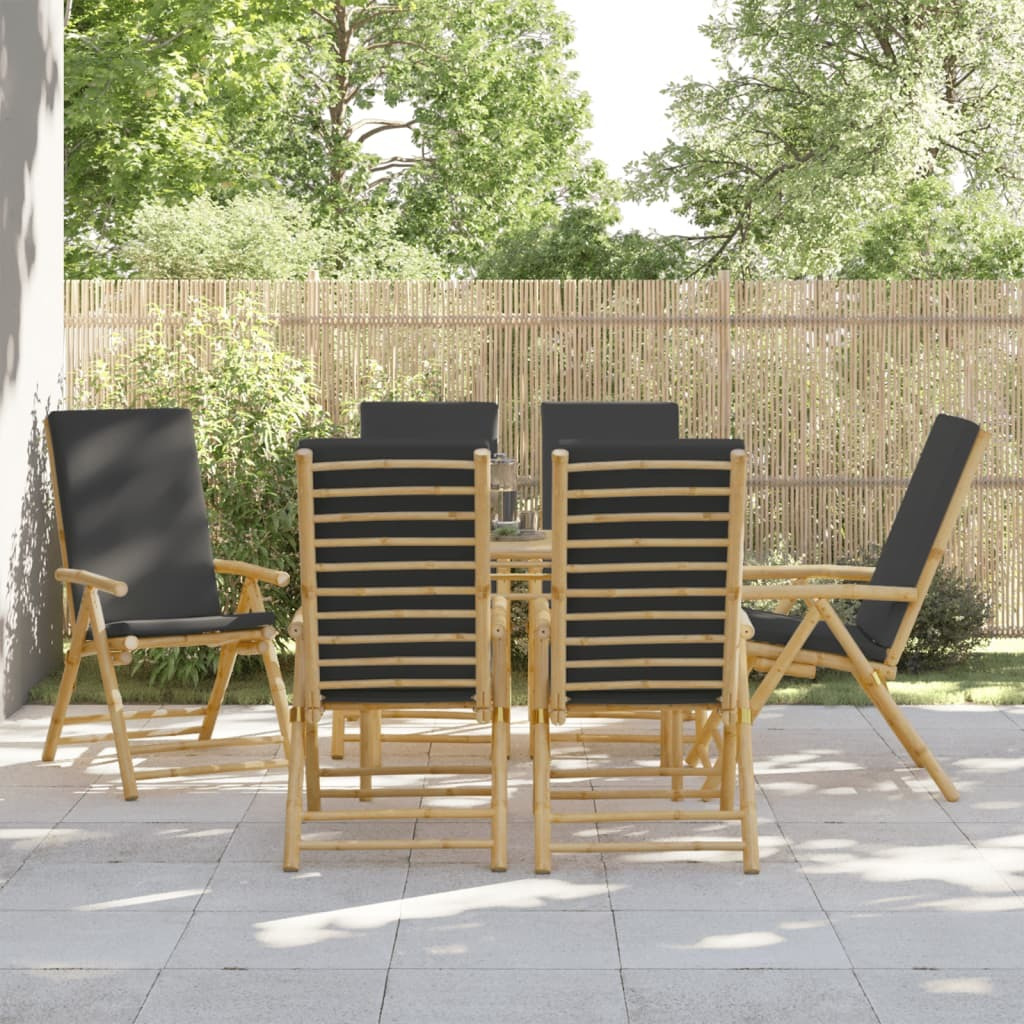 Vidaxl 6 Piece Folding Patio Reclining Chairs With Dark Gray Cushions Bamboo