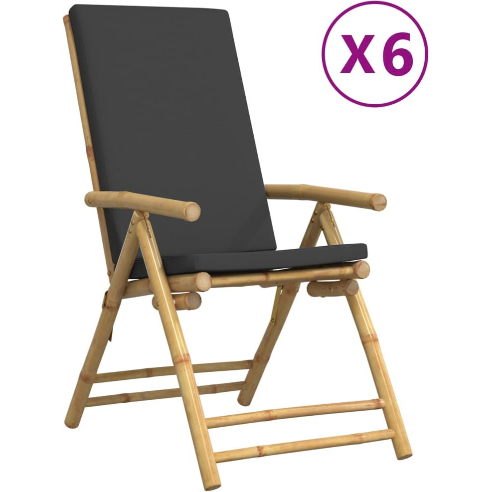 Vidaxl 6 Piece Folding Patio Reclining Chairs With Dark Gray Cushions Bamboo