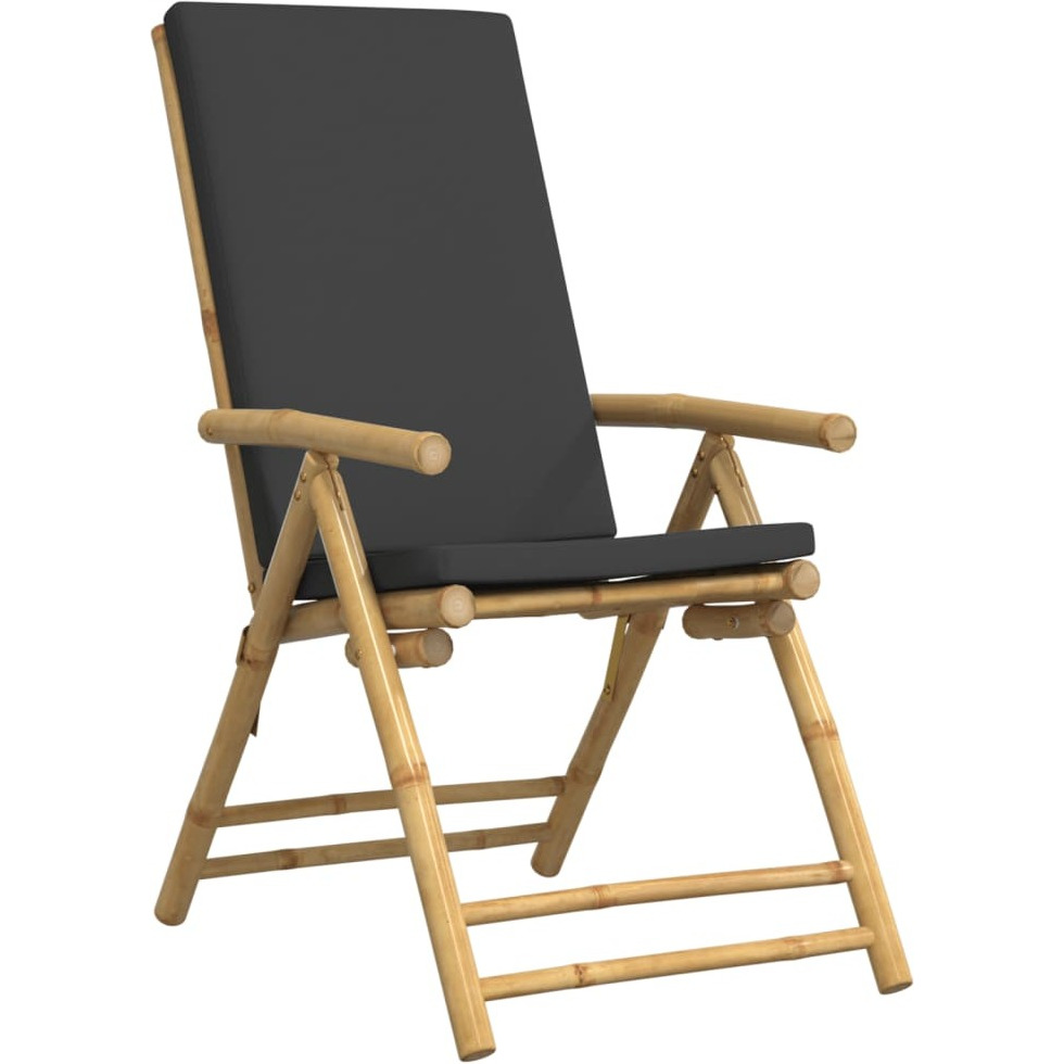 Vidaxl 6 Piece Folding Patio Reclining Chairs With Dark Gray Cushions Bamboo
