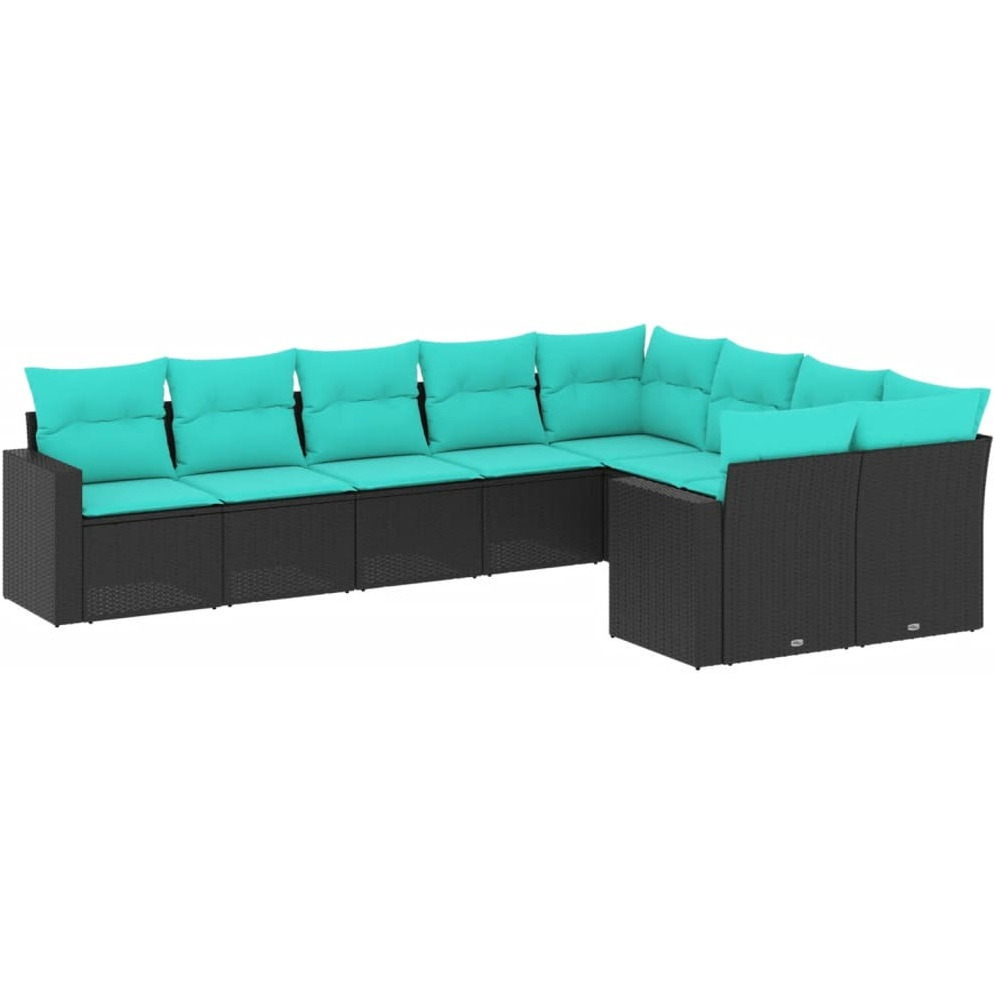 Vidaxl 9 Piece Patio Sofa Set With Cushions Black Poly Rattan