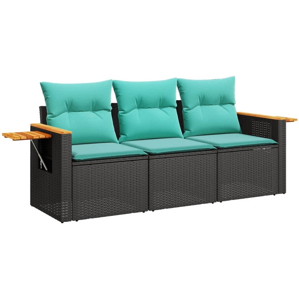 Vidaxl 3 Piece Patio Sofa Set With Cushions Black Poly Rattan