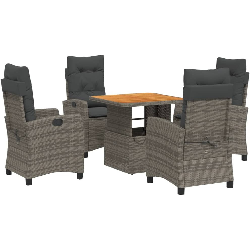 Vidaxl 5 Piece Patio Dining Set With Cushions Gray Poly Rattan