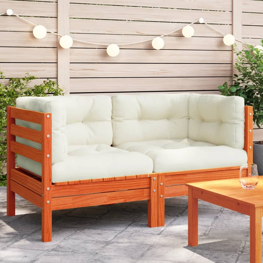 Vidaxl Patio Sofa Corner With Cushions 2 Pcs Wax Brown Solid Wood Pine