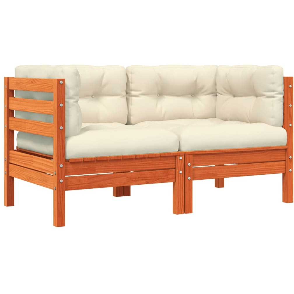 Vidaxl Patio Sofa Corner With Cushions 2 Pcs Wax Brown Solid Wood Pine