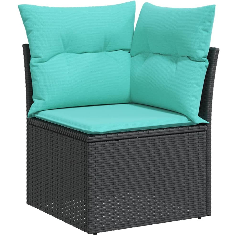 Vidaxl Patio Sofa Corner With Cushions Black Poly Rattan