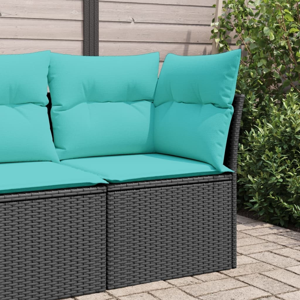 Vidaxl Patio Sofa Corner With Cushions Black Poly Rattan