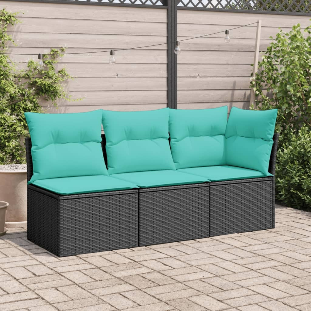 Vidaxl Patio Sofa Corner With Cushions Black Poly Rattan