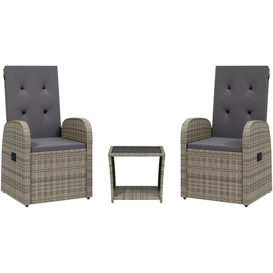 Vidaxl 3 Piece Patio Dining Set With Cushions Gray Poly Rattan