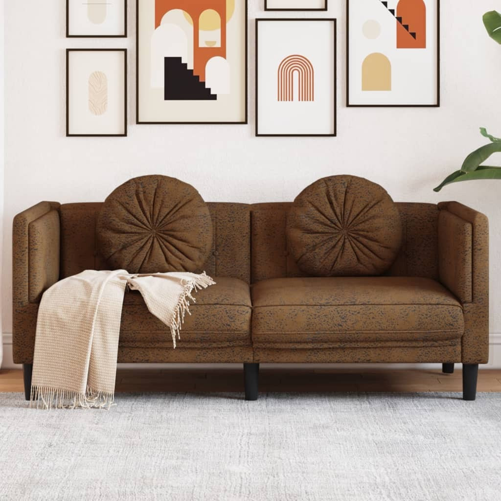 Vidaxl Sofa With Cushions 2-Seater Brown Faux Suede Leather