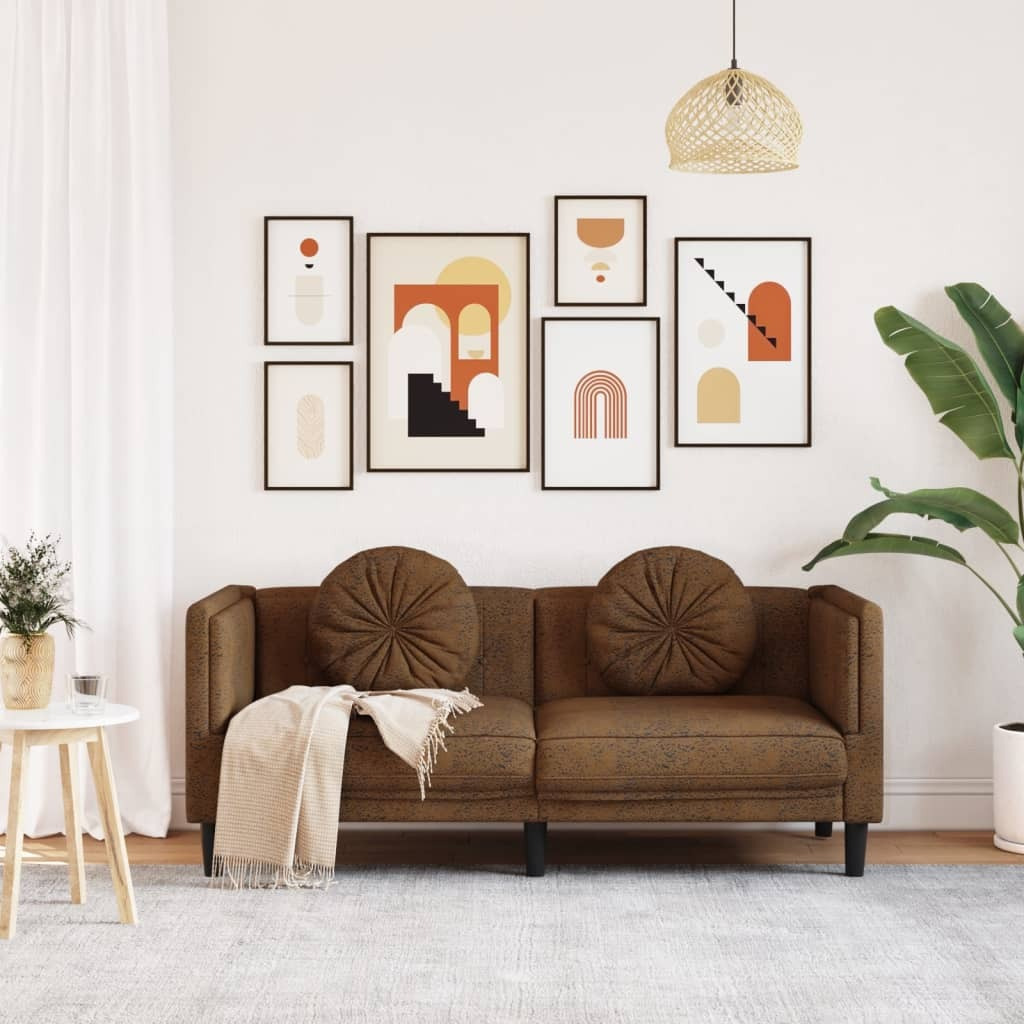 Vidaxl Sofa With Cushions 2-Seater Brown Faux Suede Leather