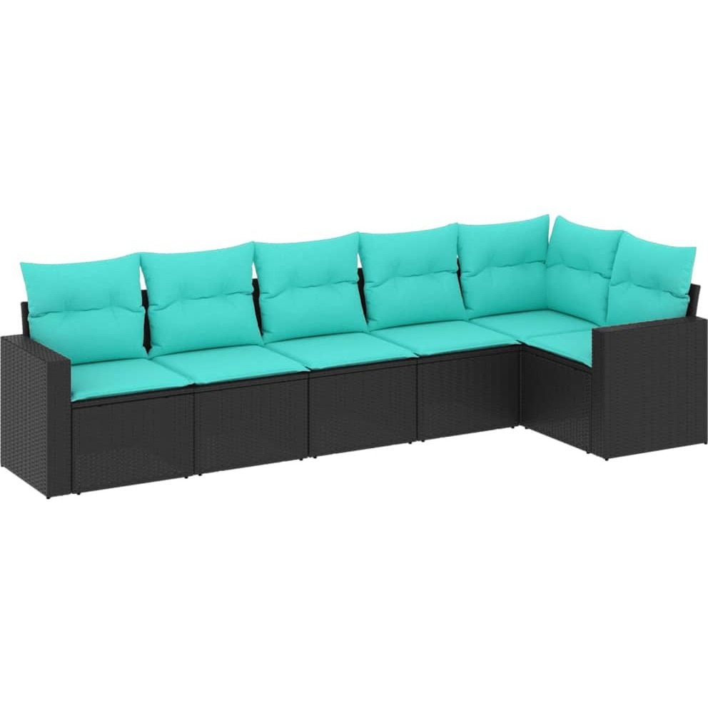 Vidaxl 6 Piece Patio Sofa Set With Cushions Black Poly Rattan