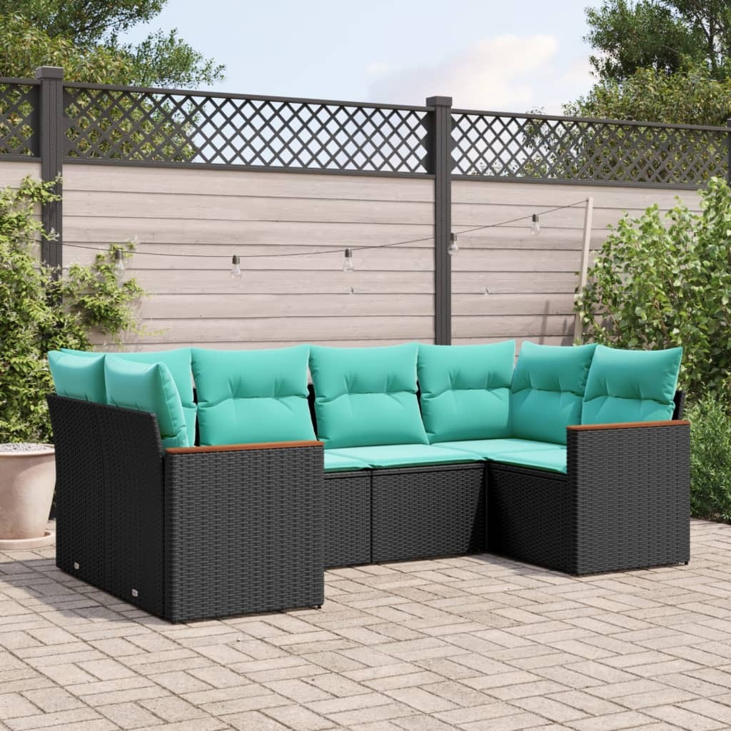 Vidaxl 6 Piece Patio Sofa Set With Cushions Black Poly Rattan