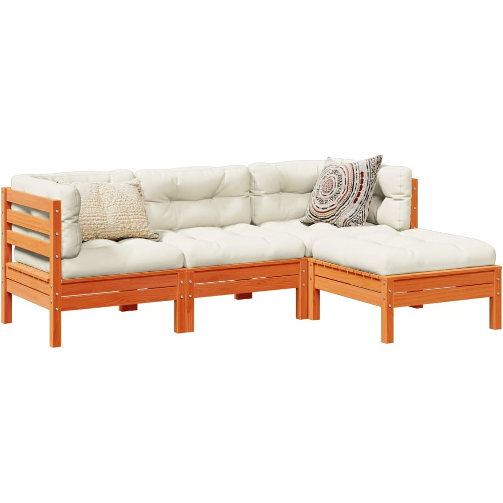 Vidaxl 4 Piece Patio Sofa Set With Cushions Wax Brown Solid Wood Pine