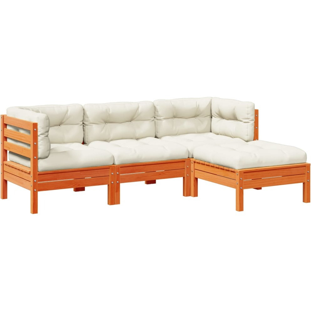 Vidaxl 4 Piece Patio Sofa Set With Cushions Wax Brown Solid Wood Pine