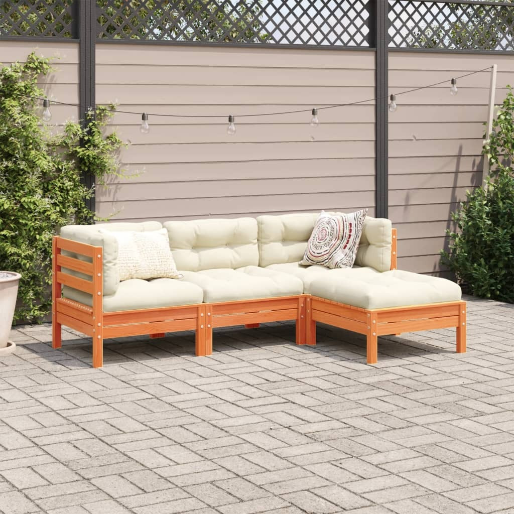 Vidaxl 4 Piece Patio Sofa Set With Cushions Wax Brown Solid Wood Pine