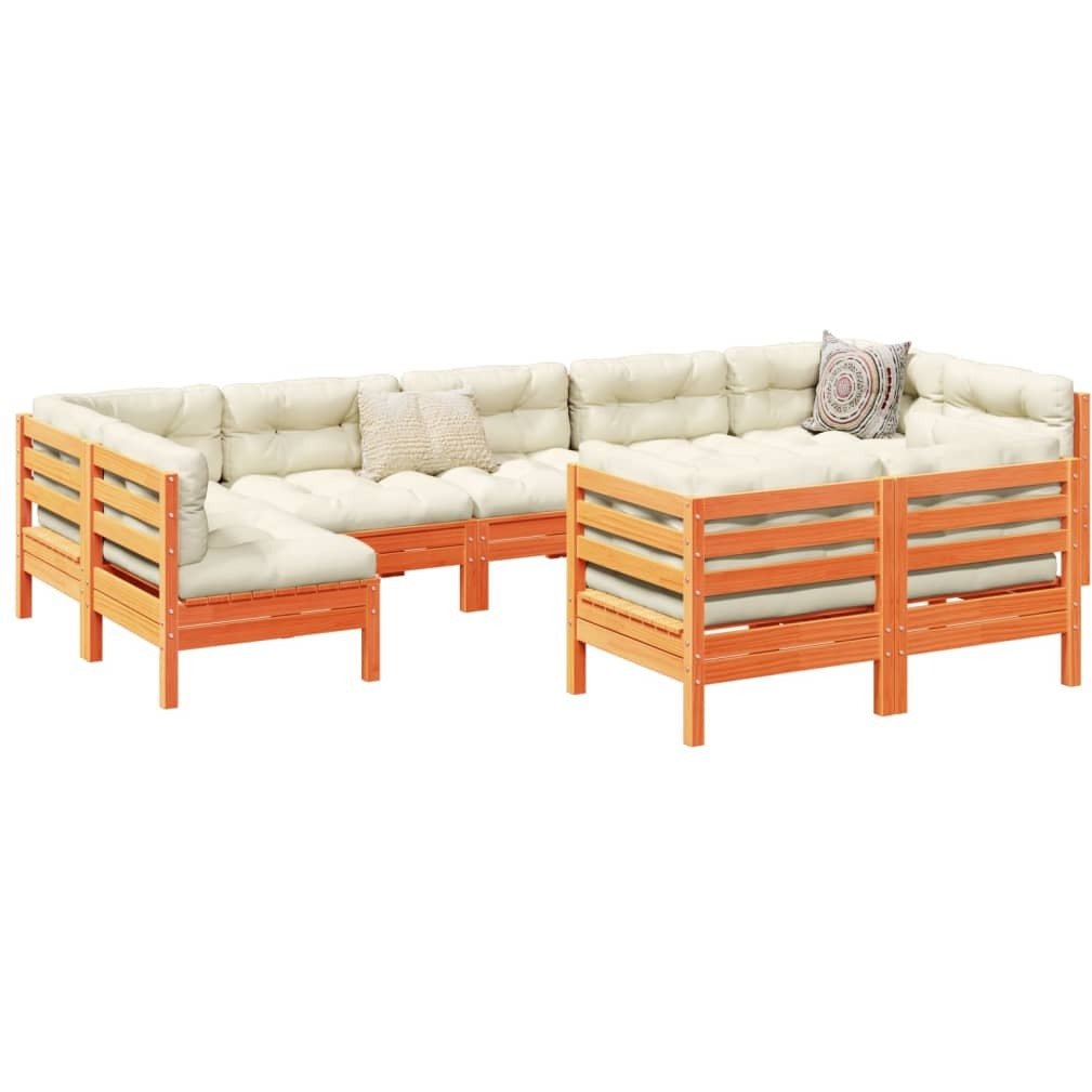 Vidaxl 9 Piece Patio Sofa Set With Cushions Wax Brown Solid Wood Pine