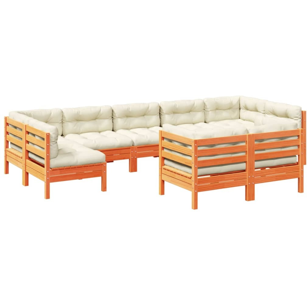 Vidaxl 9 Piece Patio Sofa Set With Cushions Wax Brown Solid Wood Pine