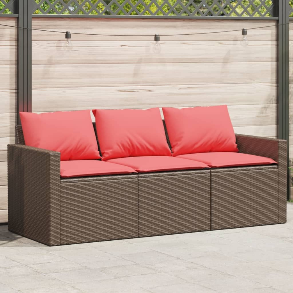 Vidaxl Patio Sofa With Cushions 3-Seater Brown Poly Rattan